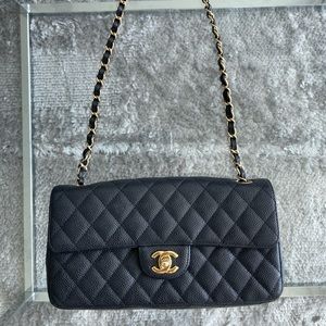 Chanel East West Classic Flap Quilted Black Caviar